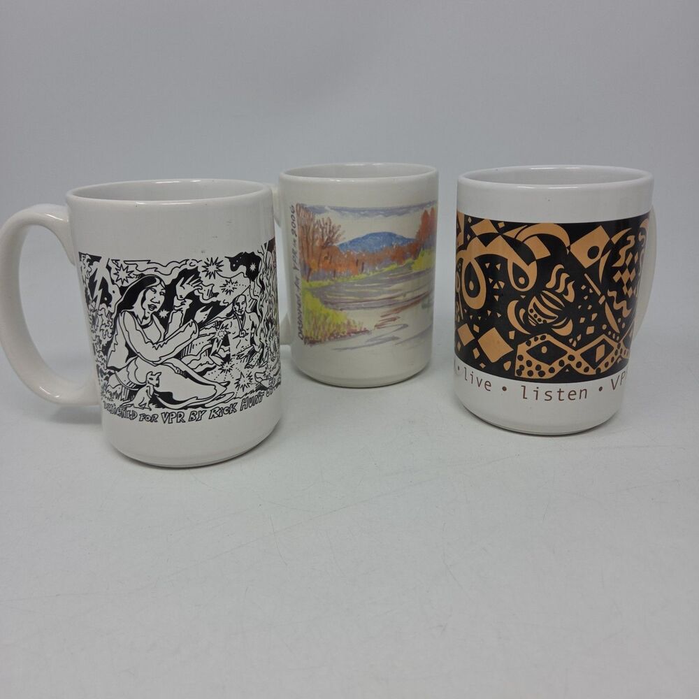 Lot Of 3 Vintage VPR Ceramic Coffee Cup Mugs Vermont Public Radio NPR